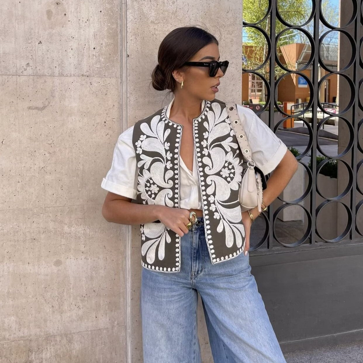 Selene Embroidered Cropped Vest