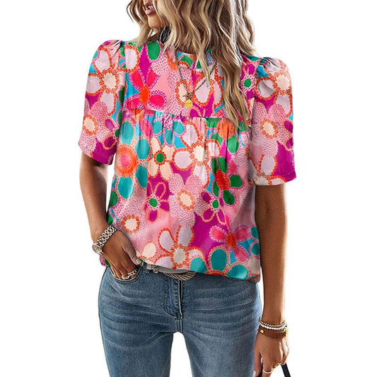 Serene Floral Puff-Sleeve Top