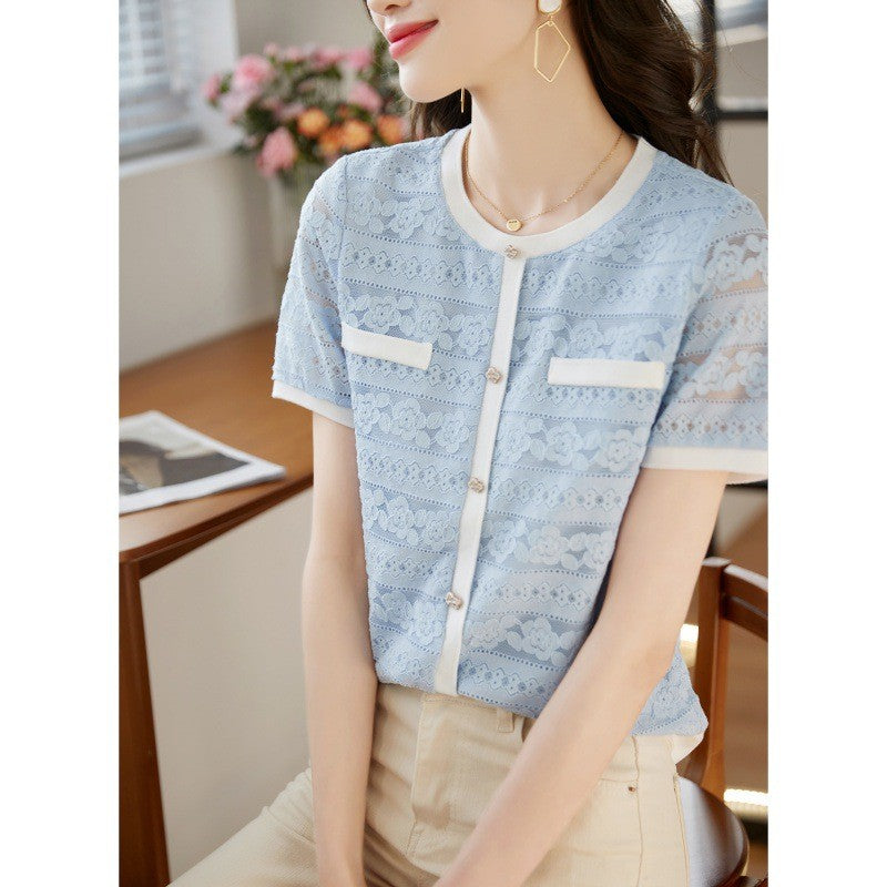 Isolde Lace Hollow Puff Sleeve Top