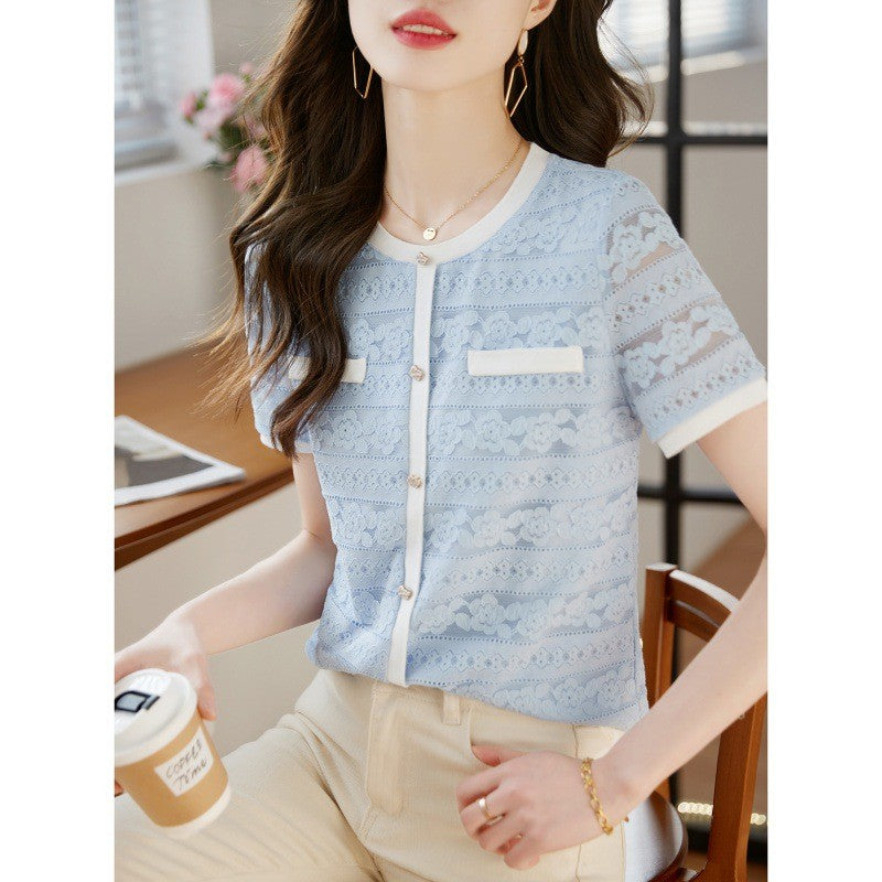 Isolde Lace Hollow Puff Sleeve Top