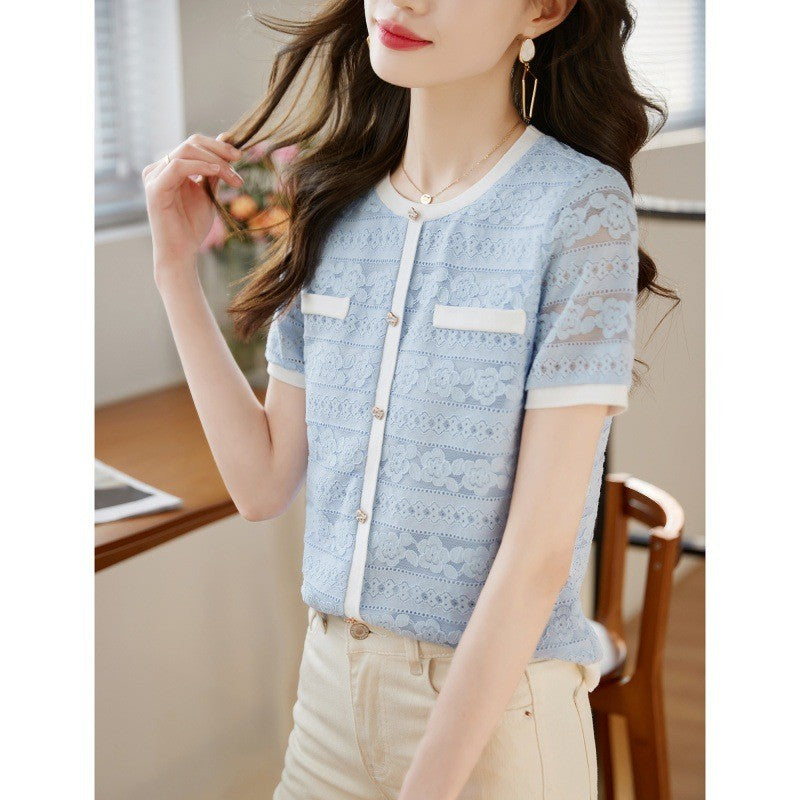 Isolde Lace Hollow Puff Sleeve Top