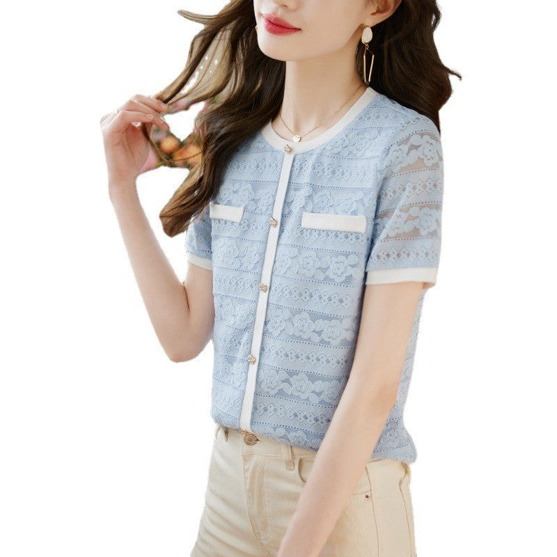 Isolde Lace Hollow Puff Sleeve Top