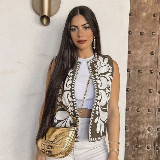 Selene Embroidered Cropped Vest