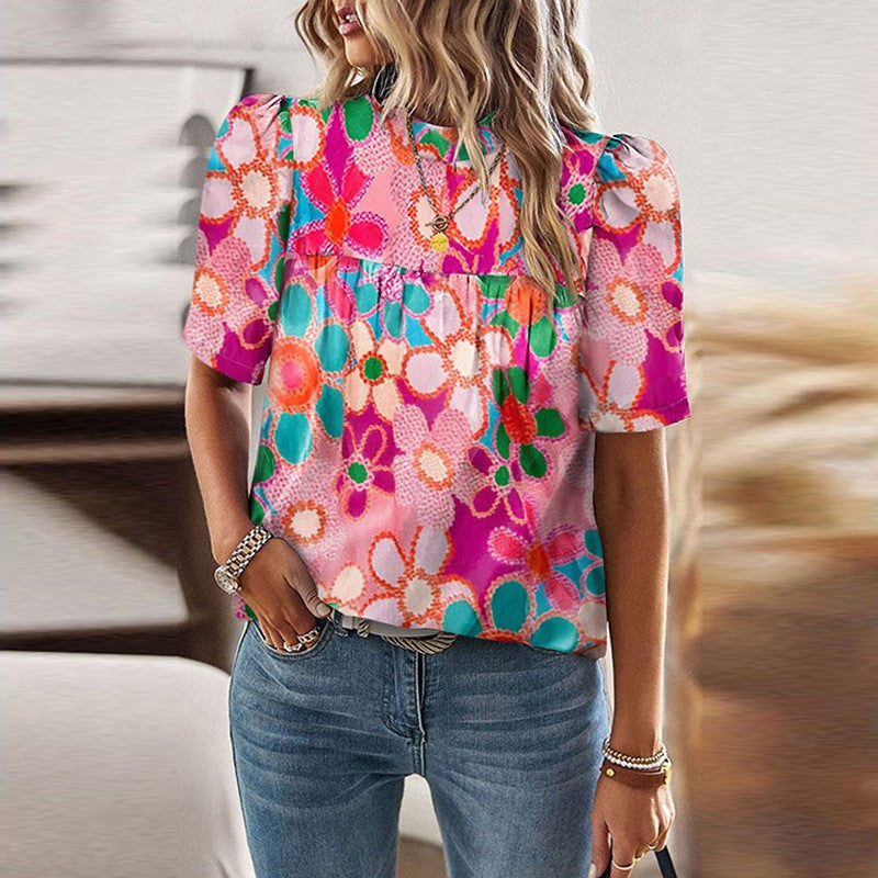 Serene Floral Puff-Sleeve Top