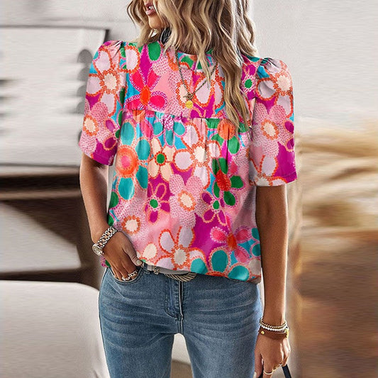 Serene Floral Puff-Sleeve Top